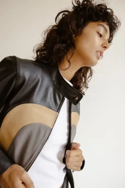 Musier Paris Blouson en cuir tricolore hvar