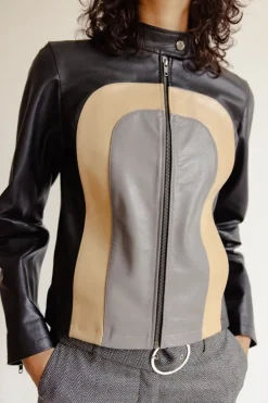 Musier Paris Blouson en cuir tricolore hvar